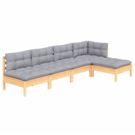 vidaXL Set Divani da Giardino 5 pz con Cuscini Grigi Massello di Pino