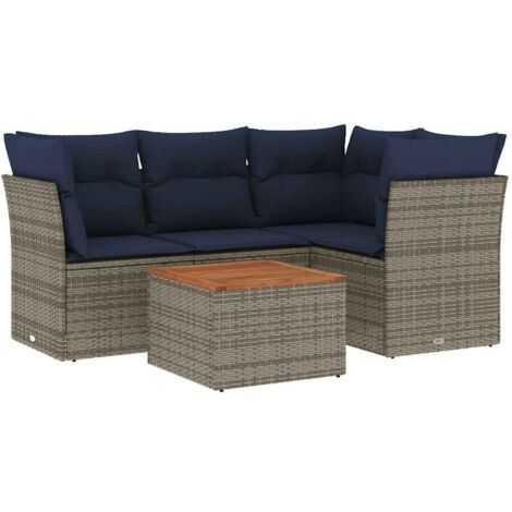 vidaXL Set Divani da Giardino 5 pz con Cuscini Grigio in Polyrattan