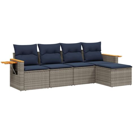vidaXL Set Divani da Giardino 5 pz con Cuscini Grigio in Polyrattan