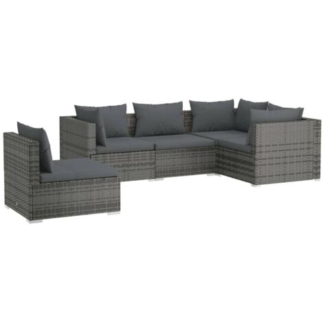 vidaXL Set Divani da Giardino 5 pz con Cuscini in Polyrattan Grigio