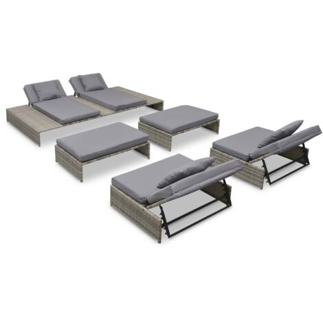 vidaXL Set Divani da Giardino 5 pz con Cuscini in Polyrattan Grigio