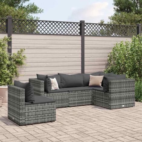 vidaXL Set Divani da Giardino 5 pz con Cuscini in Polyrattan Grigio