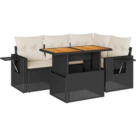 vidaXL Set Divani da Giardino 5 pz con Cuscini in Polyrattan Nero