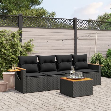 vidaXL Set Divani da Giardino 5 pz con Cuscini in Polyrattan Nero