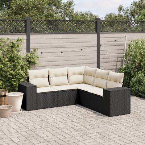 vidaXL Set Divani da Giardino 5 pz con Cuscini in Polyrattan Nero