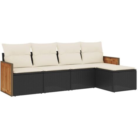 vidaXL Set Divani da Giardino 5 pz con Cuscini in Polyrattan Nero