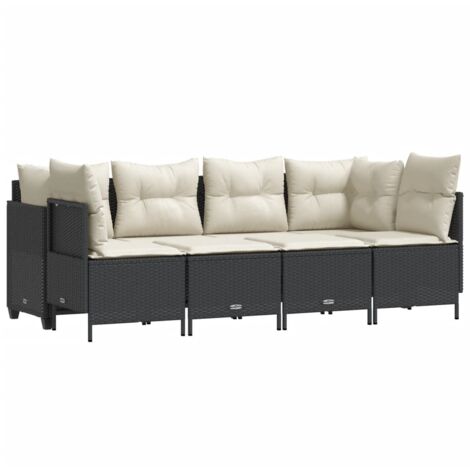 vidaXL Set Divani da Giardino 5 pz con Cuscini in Polyrattan Nero
