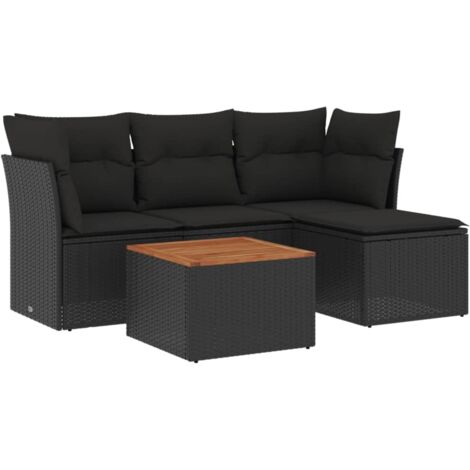 vidaXL Set Divani da Giardino 5 pz con Cuscini in Polyrattan Nero