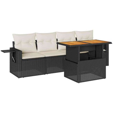 vidaXL Set Divani da Giardino 5 pz con Cuscini in Polyrattan Nero