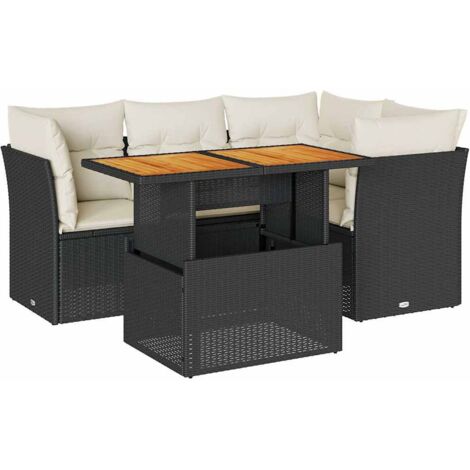 vidaXL Set Divani da Giardino 5 pz con Cuscini in Polyrattan Nero
