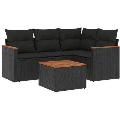 vidaXL Set Divani da Giardino 5 pz con Cuscini in Polyrattan Nero