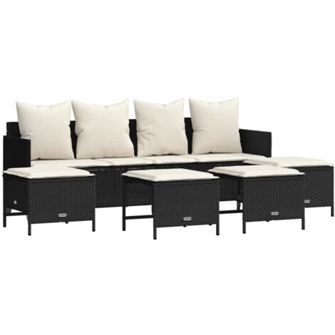 vidaXL Set Divani da Giardino 5 pz con Cuscini in Polyrattan Nero