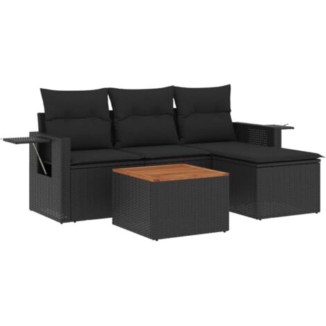 vidaXL Set Divani da Giardino 5 pz con Cuscini in Polyrattan Nero
