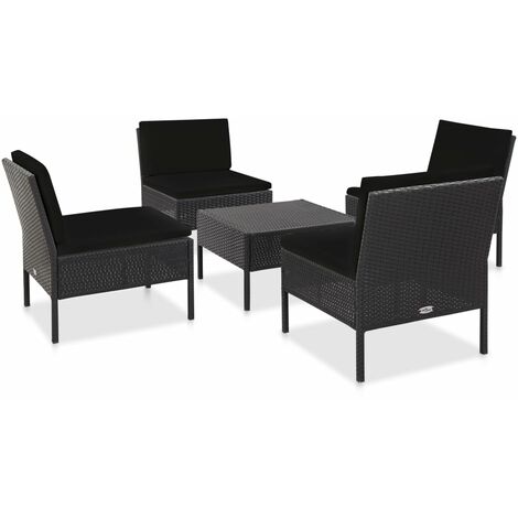 vidaXL Set Divani da Giardino 5 pz con Cuscini in Polyrattan Nero