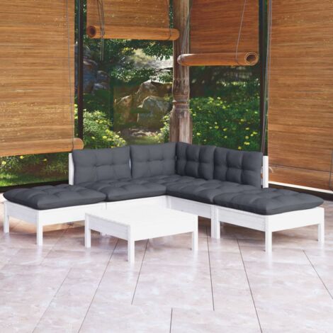 vidaXL Set Divani da Giardino 6 pz con Cuscini Bianchi Legno di