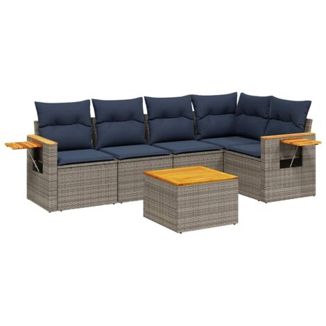 vidaXL Set Divani da Giardino 6 pz con Cuscini Grigio in Polyrattan