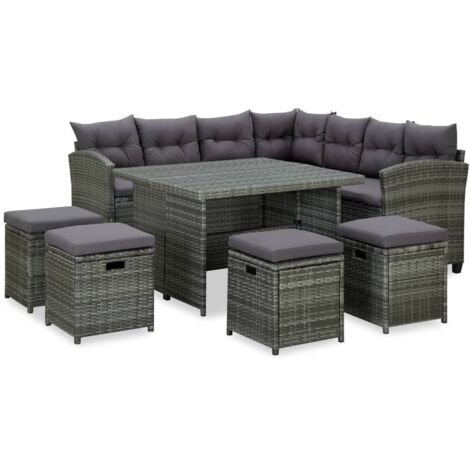 vidaXL Set Divani da Giardino 6 pz con Cuscini in Polyrattan Grigio