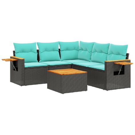 vidaXL Set Divani da Giardino 6 pz con Cuscini Nero in Polyrattan