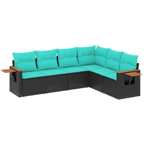 vidaXL Set Divani da Giardino 6 pz con Cuscini Nero in Polyrattan