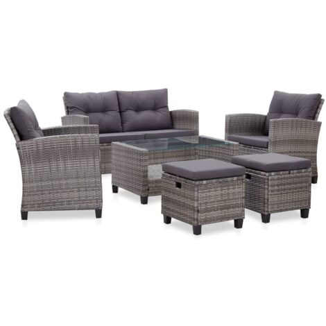 vidaXL Set Divani da Giardino 6 pz con Cuscini Polyrattan Grigio Scuro