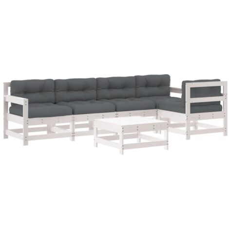 vidaXL Set Divani da Giardino 6pz con Cuscini in Legno Massello Bianco