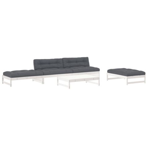 vidaXL Set Divani da Giardino 6pz con Cuscini in Legno Massello Bianco