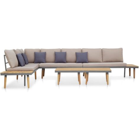 vidaXL Set Divani da Giardino 7 Posti con Cuscini Legno Acacia Marrone