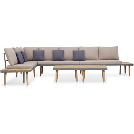 vidaXL Set Divani da Giardino 7 Posti con Cuscini Legno Acacia Marrone