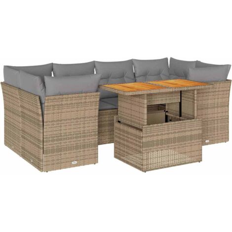 vidaXL Set Divani da Giardino 7 pz con Cuscini Beige in Polyrattan