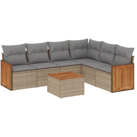 vidaXL Set Divani da Giardino 7 pz con Cuscini Beige in Polyrattan