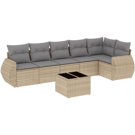 vidaXL Set Divani da Giardino 7 pz con Cuscini Beige in Polyrattan