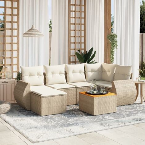 vidaXL Set Divani da Giardino 7 pz con Cuscini Beige in Polyrattan