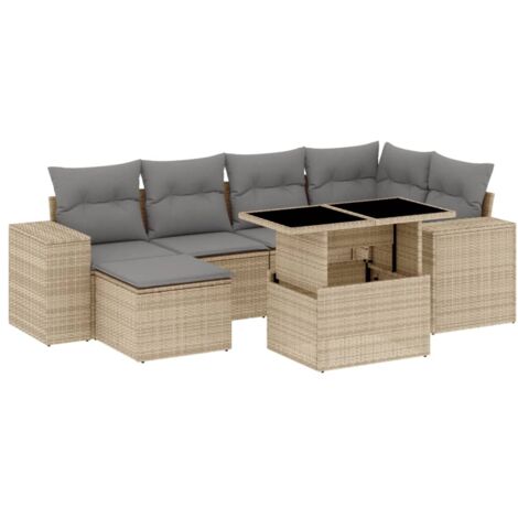 vidaXL Set Divani da Giardino 7 pz con Cuscini Beige in Polyrattan