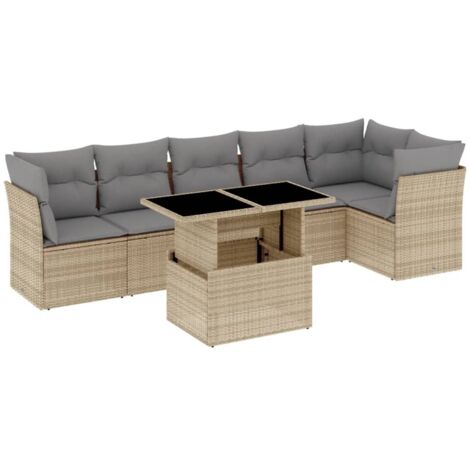 vidaXL Set Divani da Giardino 7 pz con Cuscini Beige in Polyrattan