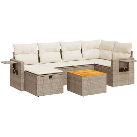 vidaXL Set Divani da Giardino 7 pz con Cuscini Beige in Polyrattan