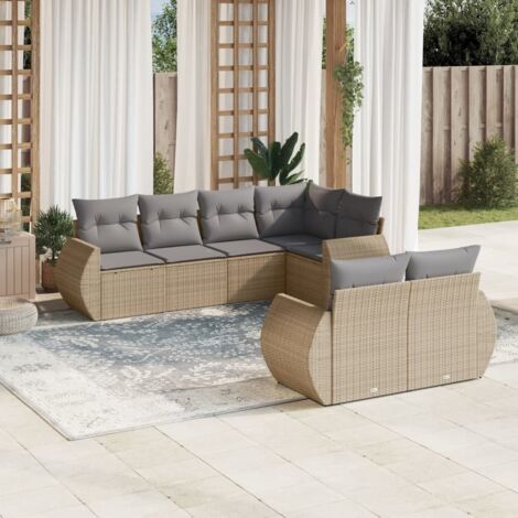 vidaXL Set Divani da Giardino 7 pz con Cuscini Beige in Polyrattan