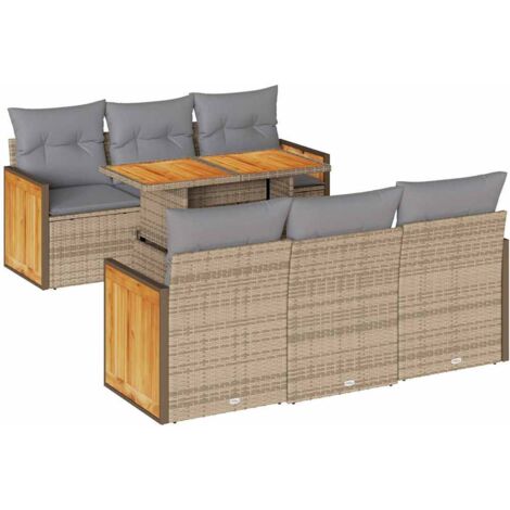 vidaXL Set Divani da Giardino 7 pz con Cuscini Beige Polyrattan Acacia