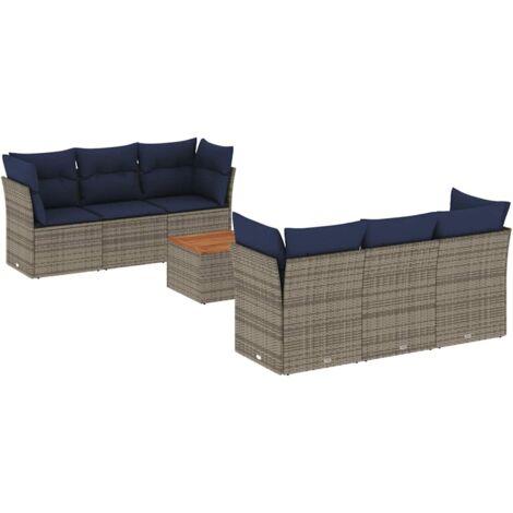 vidaXL Set Divani da Giardino 7 pz con Cuscini Grigio in Polyrattan