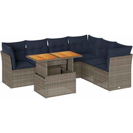 vidaXL Set Divani da Giardino 7 pz con Cuscini Grigio in Polyrattan