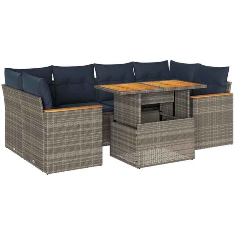 vidaXL Set Divani da Giardino 7 pz con Cuscini Grigio in Polyrattan