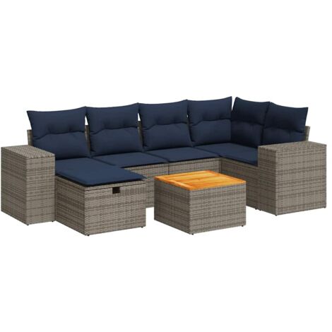 vidaXL Set Divani da Giardino 7 pz con Cuscini Grigio in Polyrattan