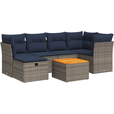 vidaXL Set Divani da Giardino 7 pz con Cuscini Grigio in Polyrattan