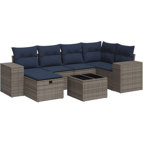 vidaXL Set Divani da Giardino 7 pz con Cuscini Grigio in Polyrattan