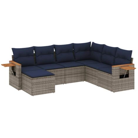 vidaXL Set Divani da Giardino 7 pz con Cuscini Grigio in Polyrattan