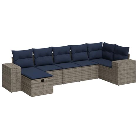 vidaXL Set Divani da Giardino 7 pz con Cuscini Grigio in Polyrattan