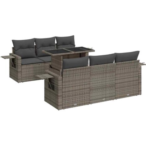 vidaXL Set Divani da Giardino 7 pz con Cuscini Grigio in Polyrattan