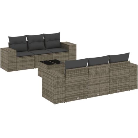 vidaXL Set Divani da Giardino 7 pz con Cuscini Grigio in Polyrattan