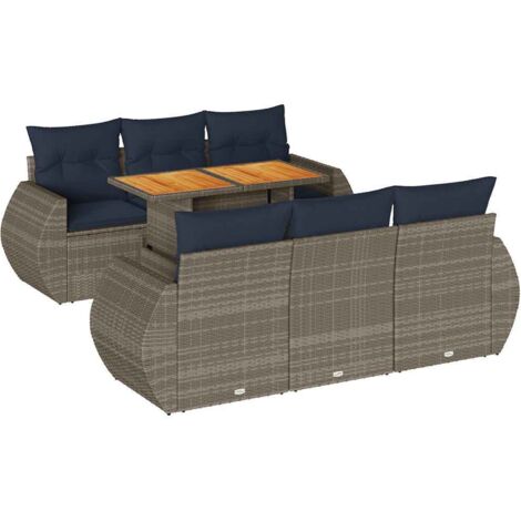 vidaXL Set Divani da Giardino 7 pz con Cuscini Grigio in Polyrattan