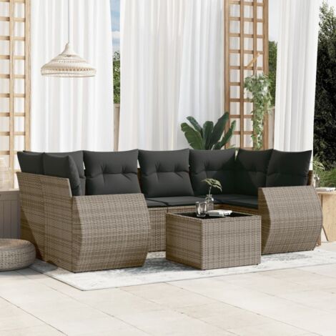 vidaXL Set Divani da Giardino 7 pz con Cuscini Grigio in Polyrattan
