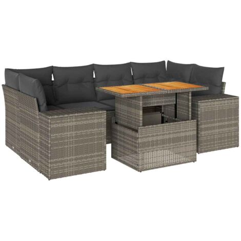 vidaXL Set Divani da Giardino 7 pz con Cuscini Grigio in Polyrattan